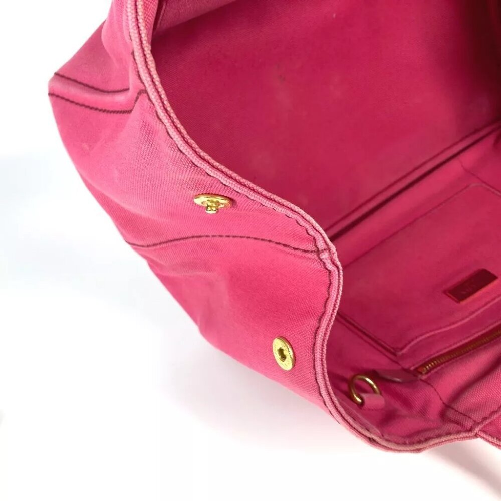 PRADA Canapa logo M Bag Hand Bag Tote Bag Canvas pink - Picture 12 of 16